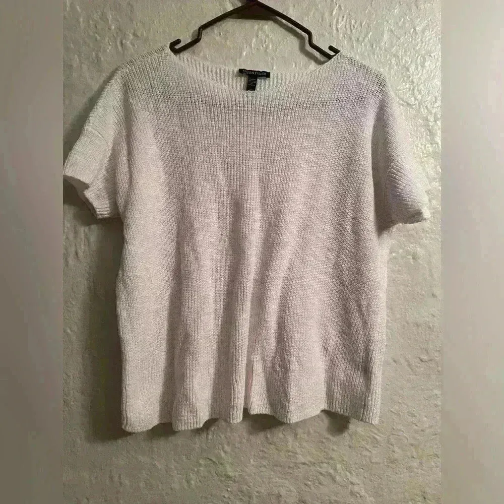 Eileen Fisher Womens Ceramic Pink Short Sleeve Boxy Linen Bateau Top; size S - Image 2