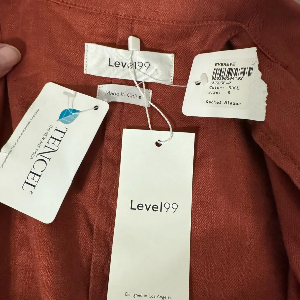 NWT Level 99 Rachel Stretch Linen Blend Blazer Rose Size Small Open Front Red - Image 7