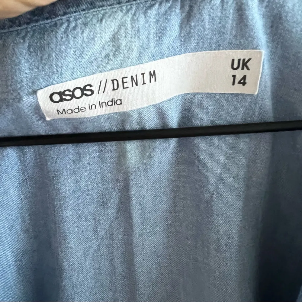 ASOS Denim Chambray V Neck Button Front Dress 3/4 Sleeve US 10 - Image 2