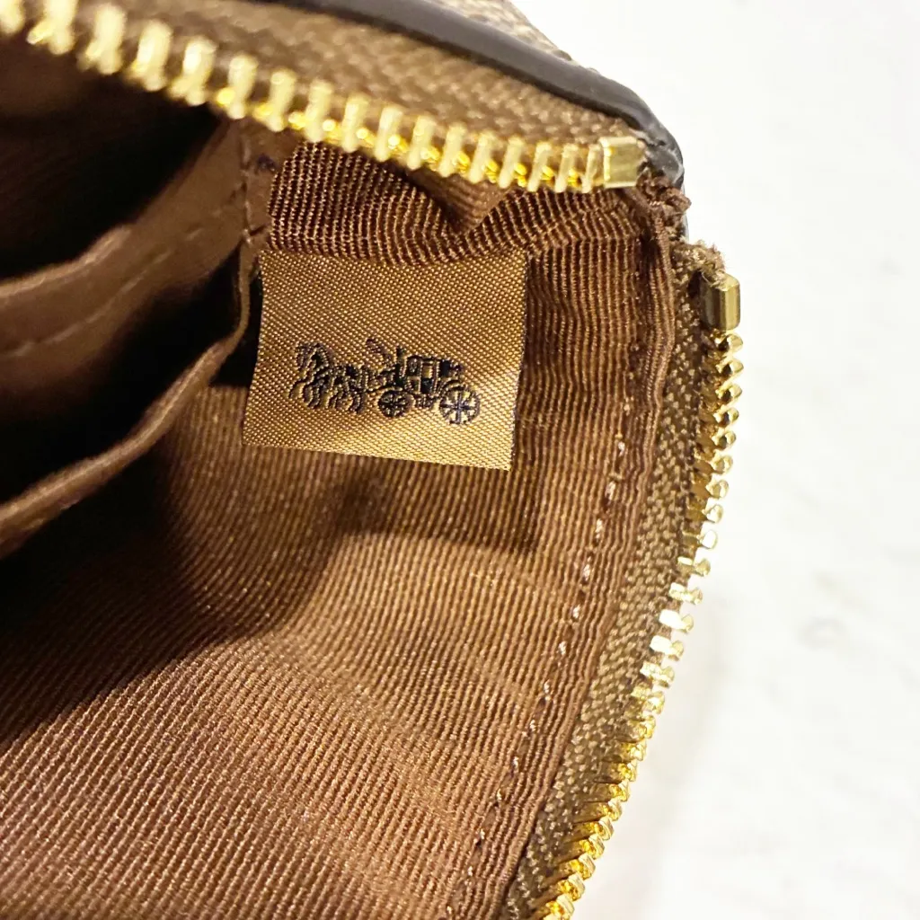 Coach Corner Zip Wristlet In Signature Canvas Gold/Khaki Saddle 2 Wallet - Image 4