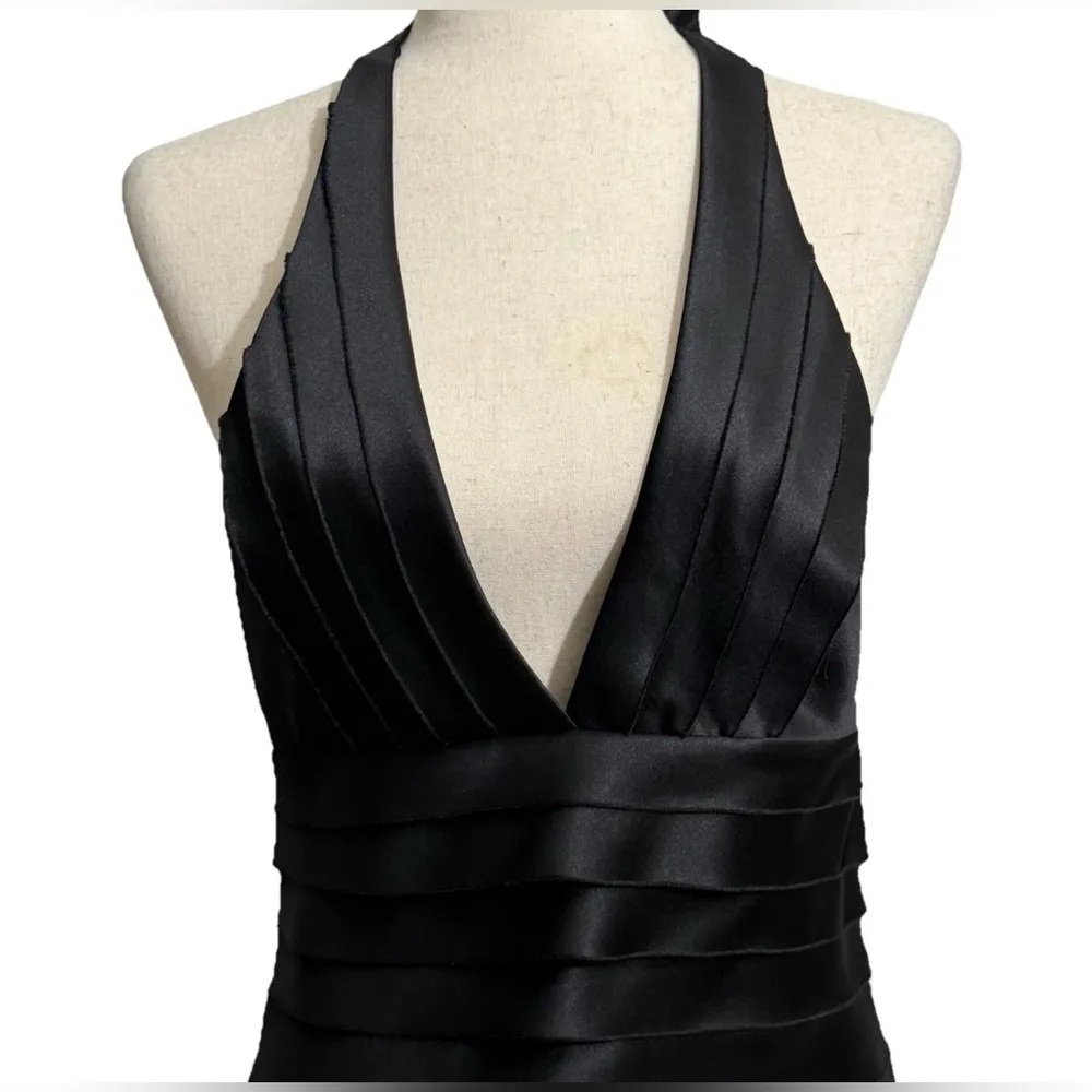 BCBG Women's Size 8 Bandage Bodycon Dress Black Halter Satin - Image 3