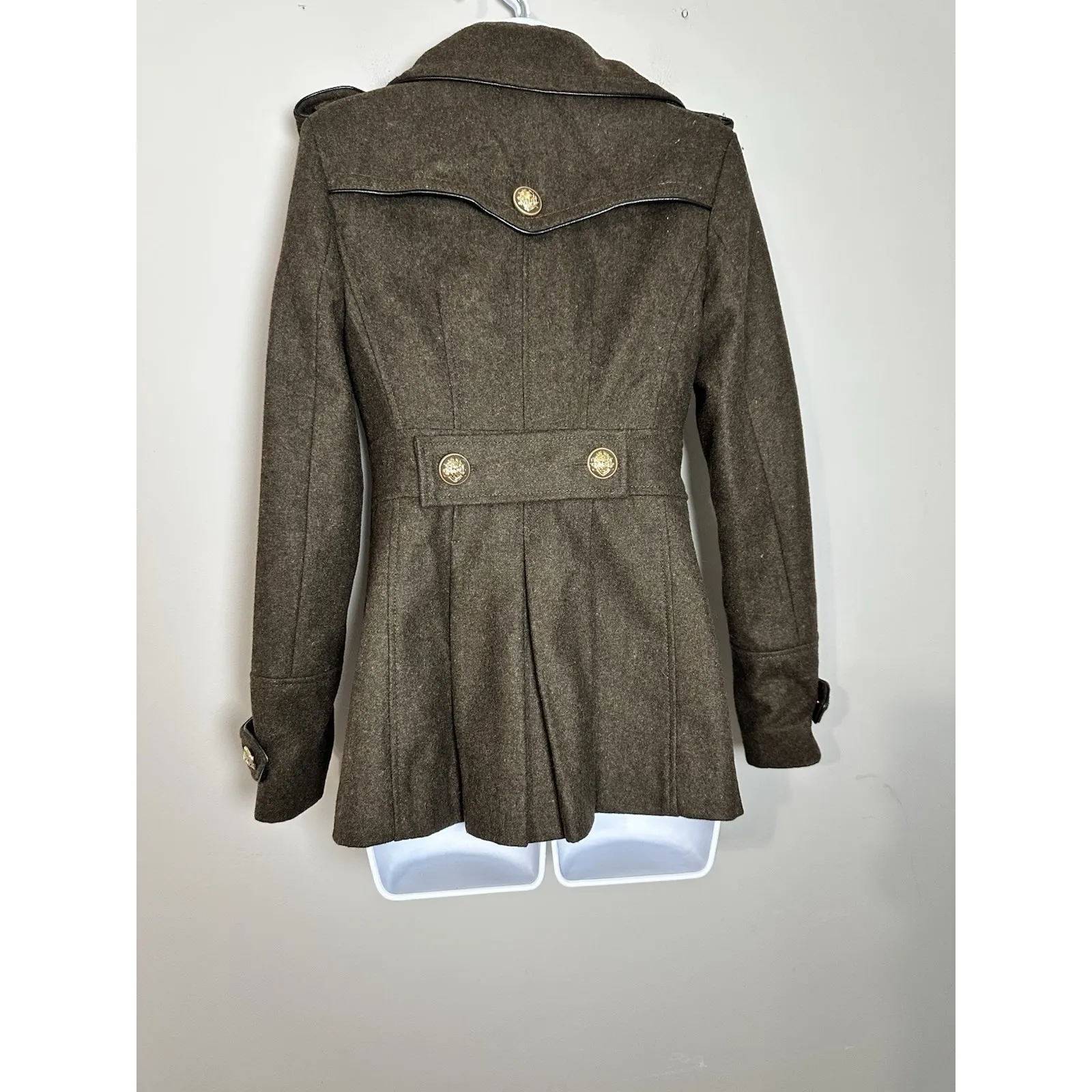 Y2K Miss Sixty M60 Military Wool Pea Coat Brown Gold Buttons Size S - Image 4