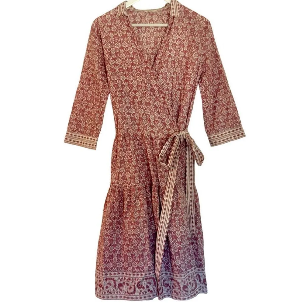 Pomegranate block print wrap collared dress size small Pink - Image 2