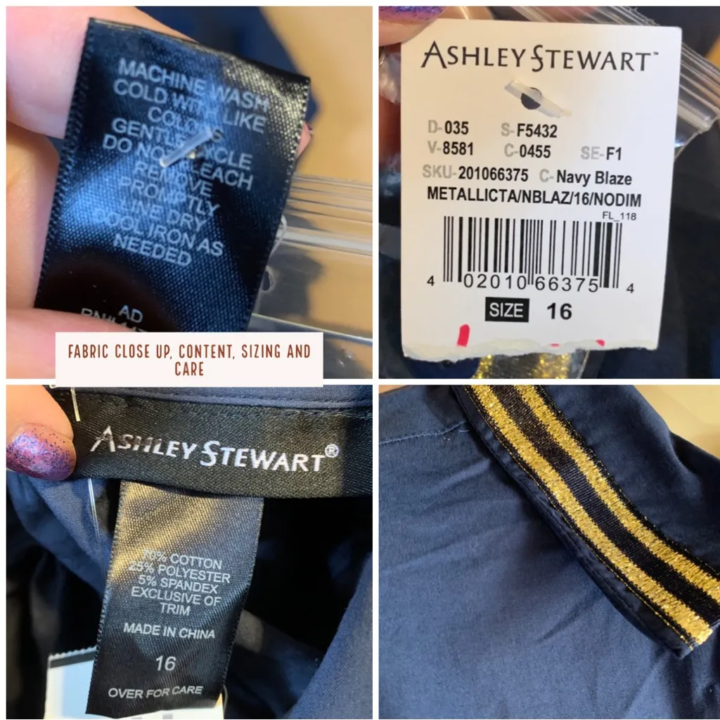 ASHLEY STEWART NAVY BLUE W/GOLD EMBROIDERED ACCENTS BUTTON DOWN NWT (16) - Image 11
