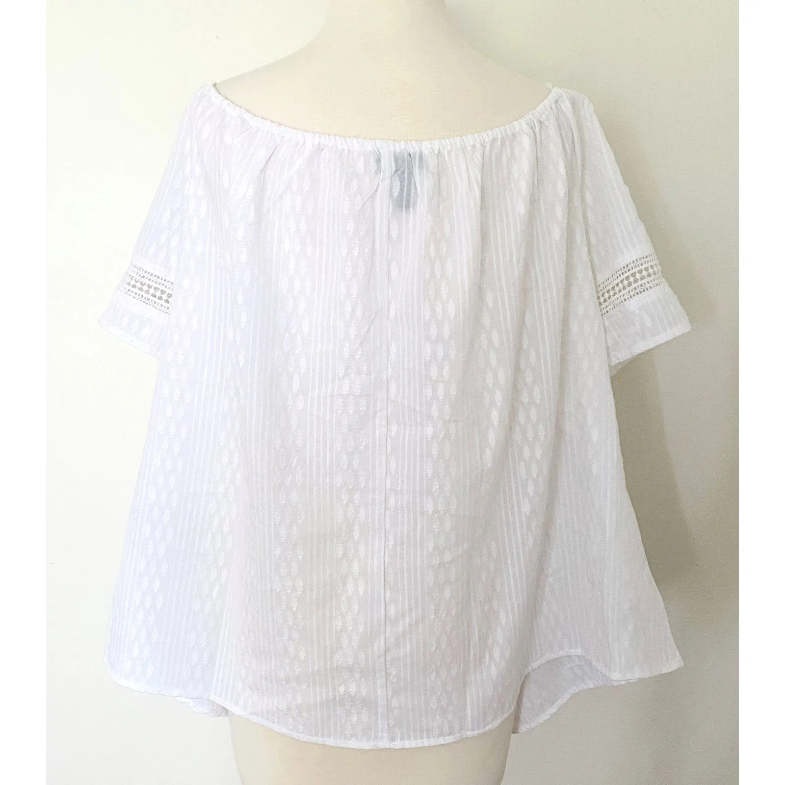 Lane Bryant White Lace Off The Shoulder Convertible Jacquard Blouse Top 18/20 - Image 3