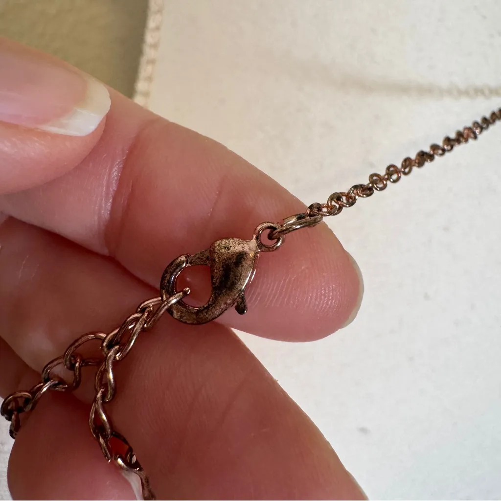 Bronze Tone Rhinestone Pendant Necklace Costume Jewelry Womens Silver - Image 2