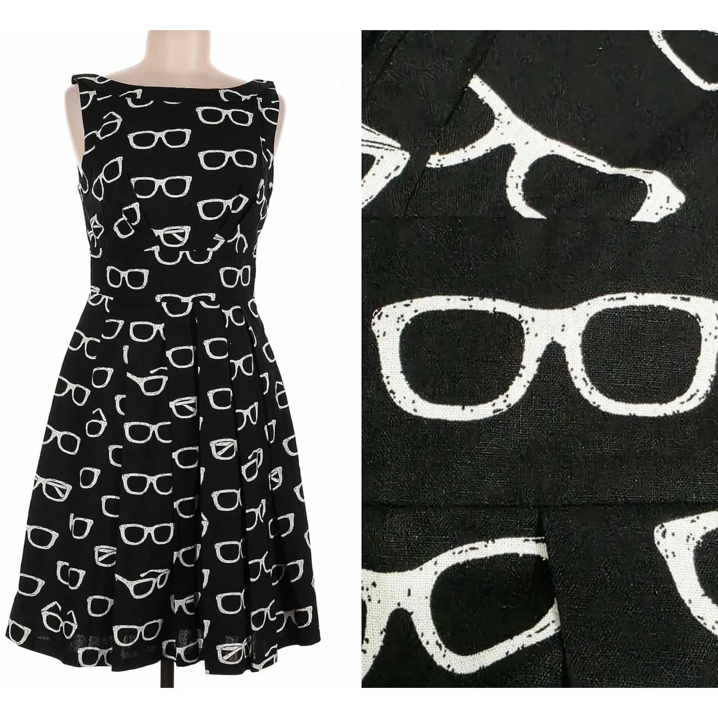 Eva Franco Modcloth Frames and Fortune Glasses Retro Pleated Dress Size 6 - Image 4