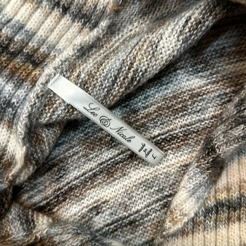 Leo & Nicole Multicolor Stripe Poncho V-Neck Cotton Wool Blend Women Size Large - Image 5