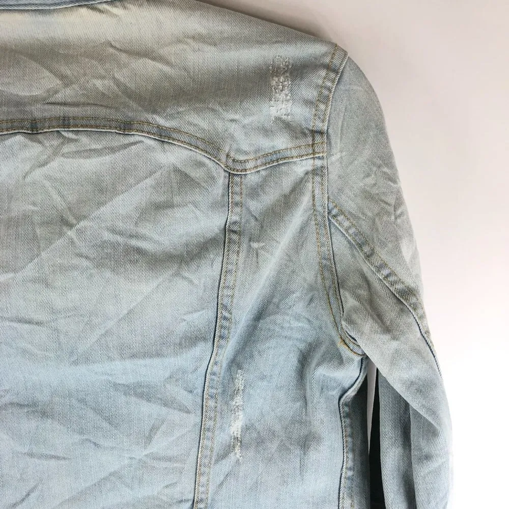 Divided H&M Womens Denim Jacket Studded Light Wash Distressed Retro Trucker XS - Image 4