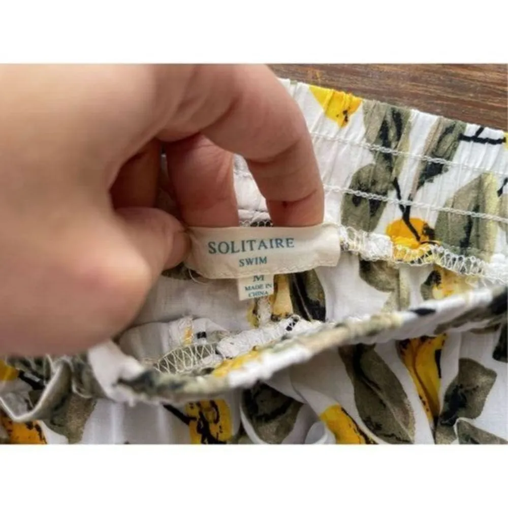 B7 SOLITAIRE SWIM Women's Lemon Print Wide Leg Pants Pom Pom Trim M - Image 7