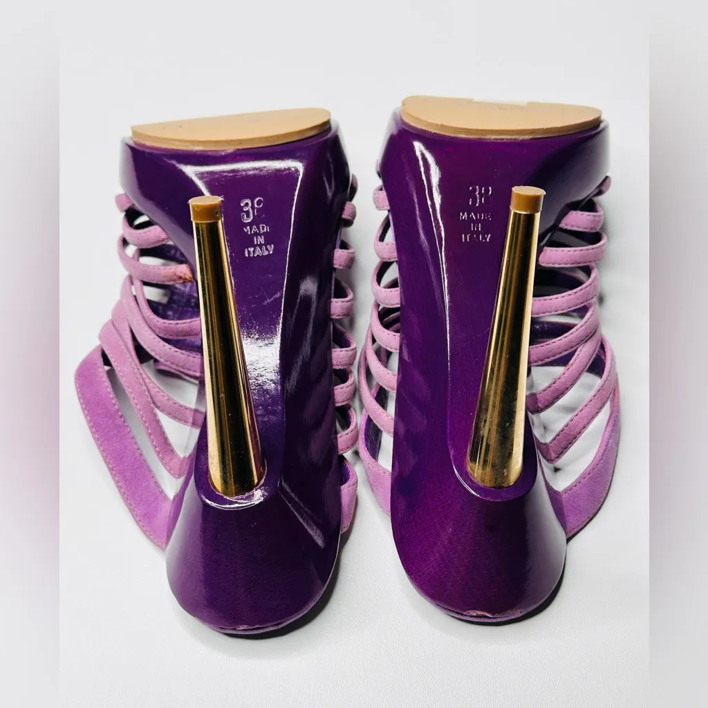 Gianvito Rossi Purple Suede Cagey Strappy Stiletto Heels Sandals Heels - Image 10