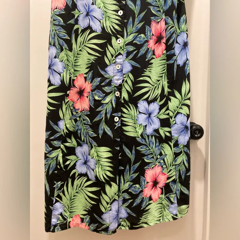 VTG 90s Koret Black Hawaiian Tropical Floral Button - Image 8