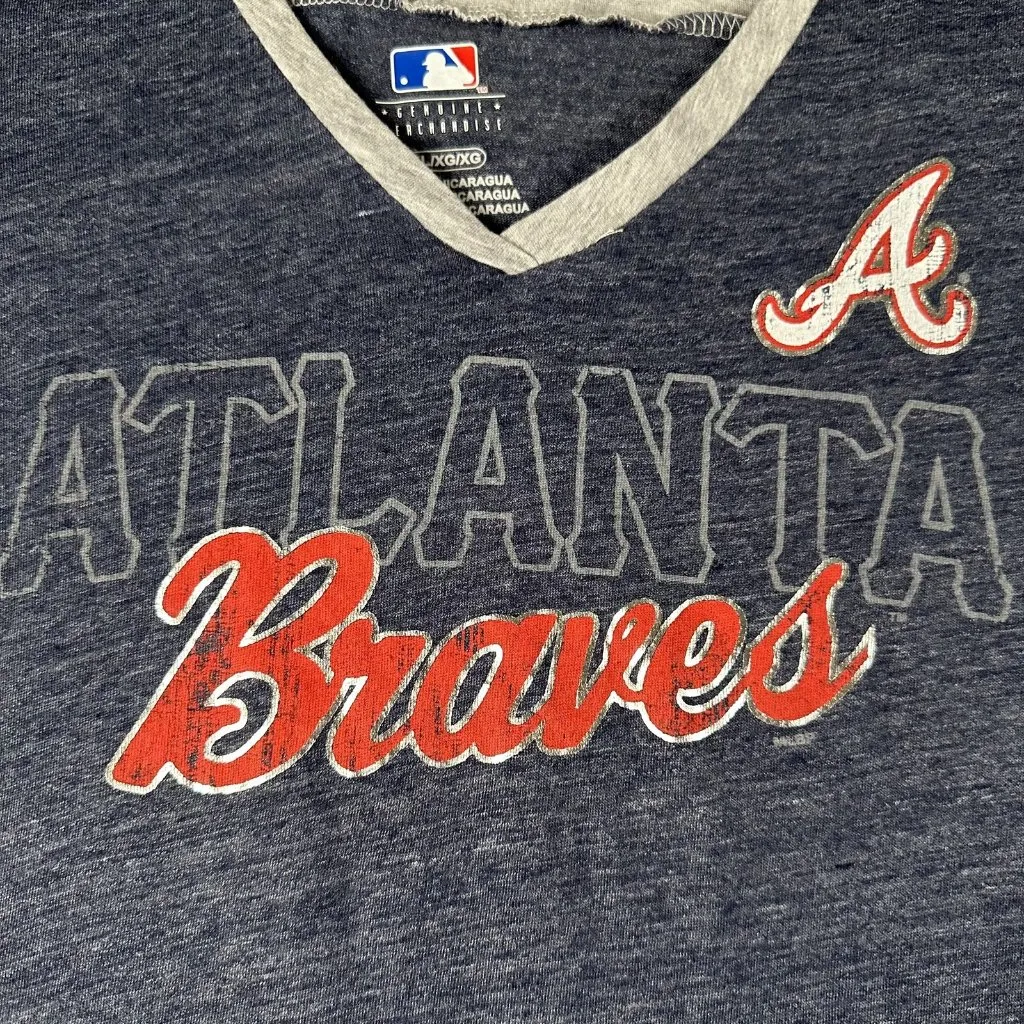 Atlanta Braves Shirt Womens‎ XL Blue Gray MLB Baseball Tee Short Sleeve Genuine - Image 3