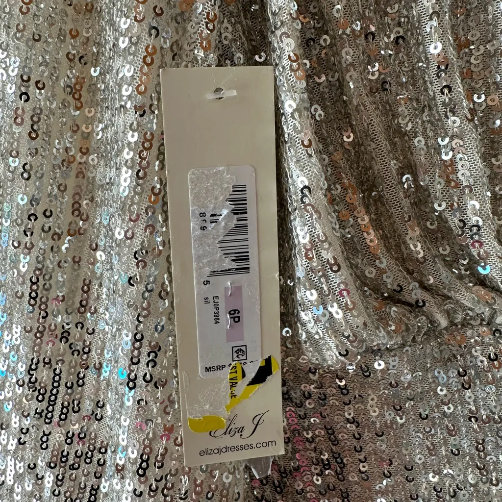 Eliza  J Silver Sequin Cocktail Dress – Size 6P Petit e NWT Sparkle Party Shift - Image 6