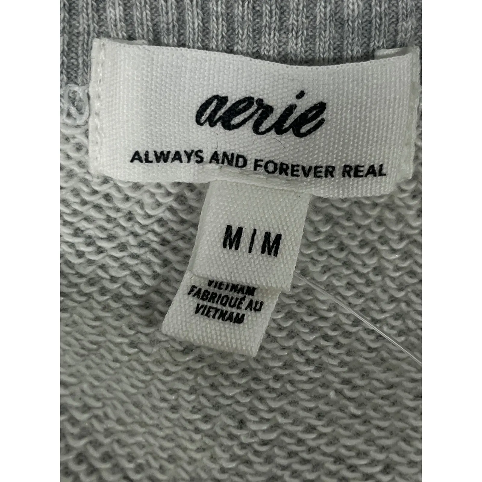 Aerie Cropped Sweatshirt Pleated Puff Sleeve Ribbed Trim Womens Gray Medium - Image 4