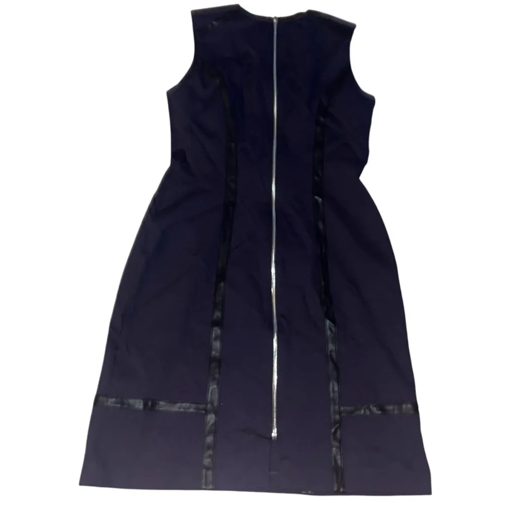 Of/Mercer Dress Women's 10 Navy Blue Sleeveless Full Zip Ponte Knit Stretch Black - Image 2