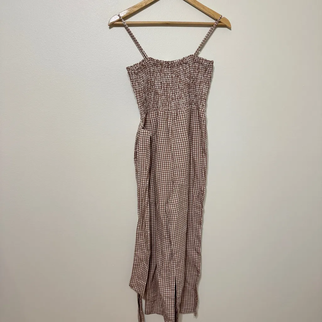 NEW House of Harlow 1960 Linen Gingham Jumpsuit Size Small NWT Tan - Image 7