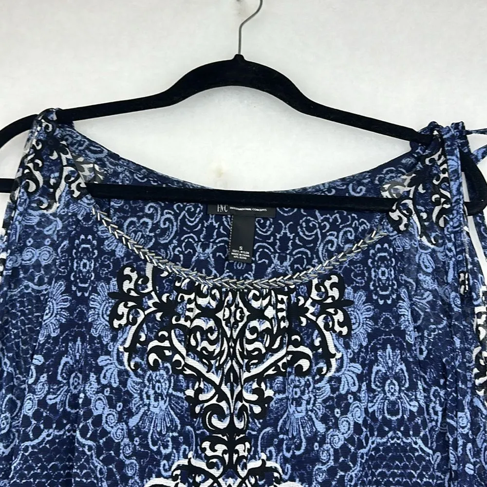 INC International Concepts Blue Geometric Cold Shoulder Sleeve Top Sz S - Image 3