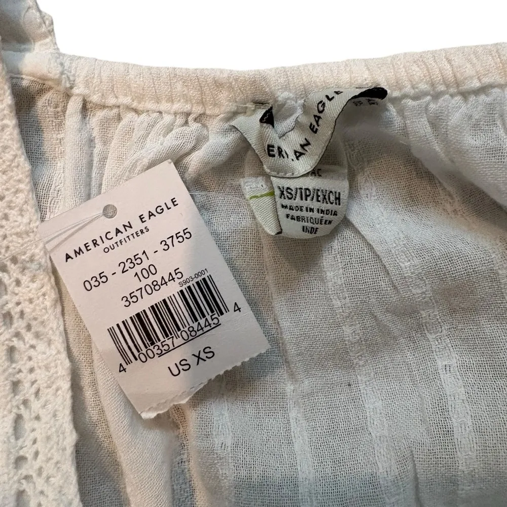 NWT, American Eagle Outfitters White Square Neck Cropped Eyelet Detail Top, XS - Image 11