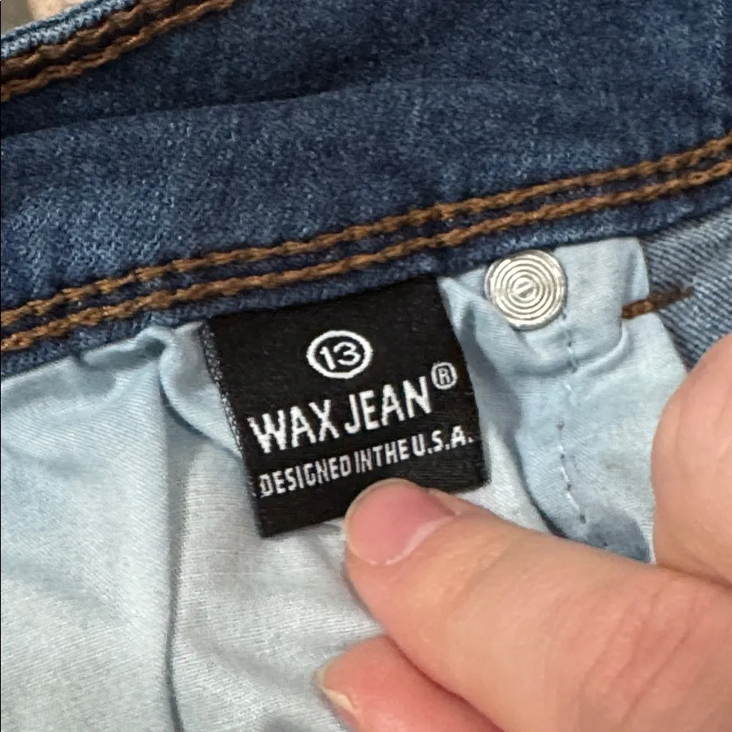 Wax Jean Get Your Rayon Mid Rise Medium Denim Distressed Blue Jeans sz Junior 13 - Image 13