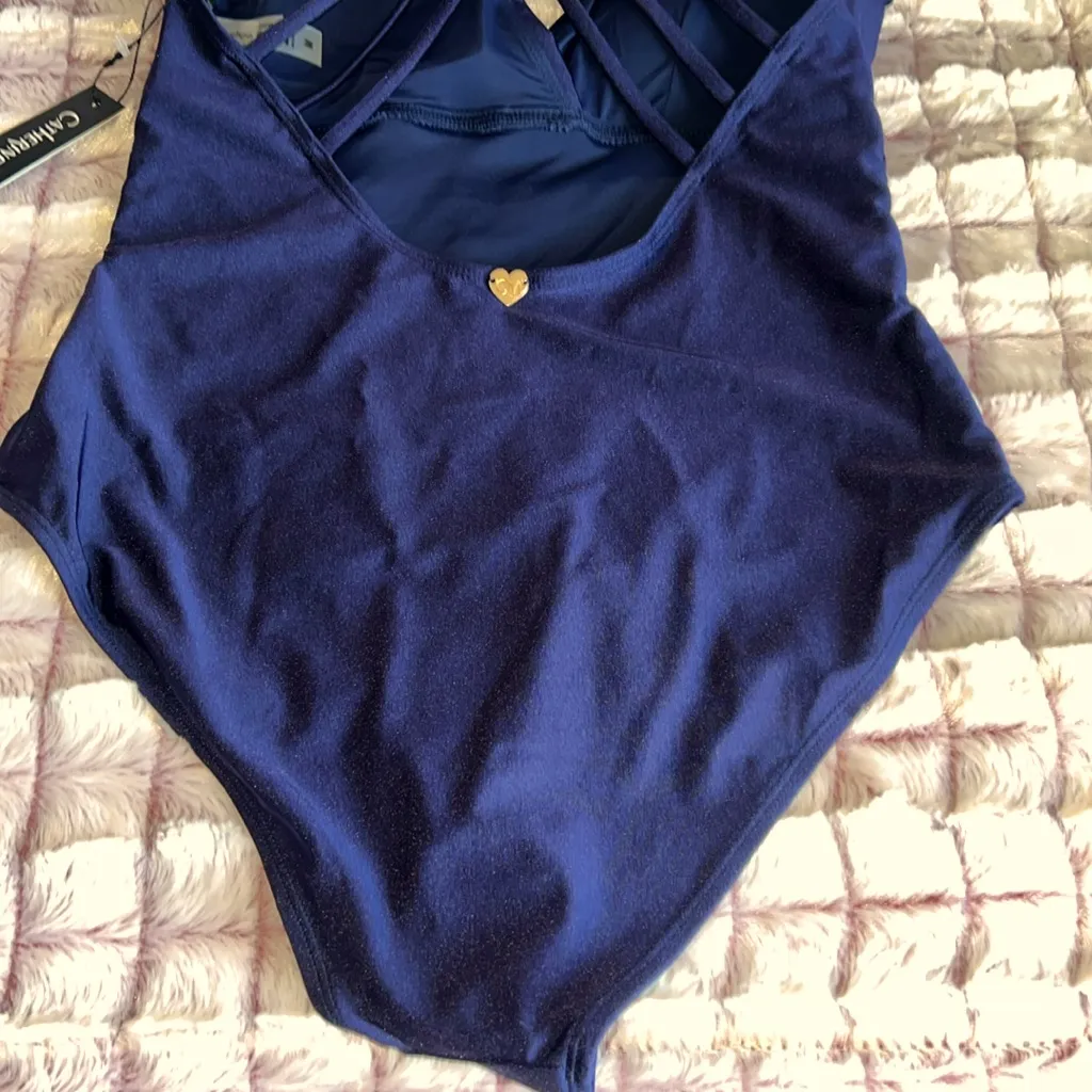 Catherine Malandrino Blue One Piece Swimsuit with Criss-Cross Straps - Image 9