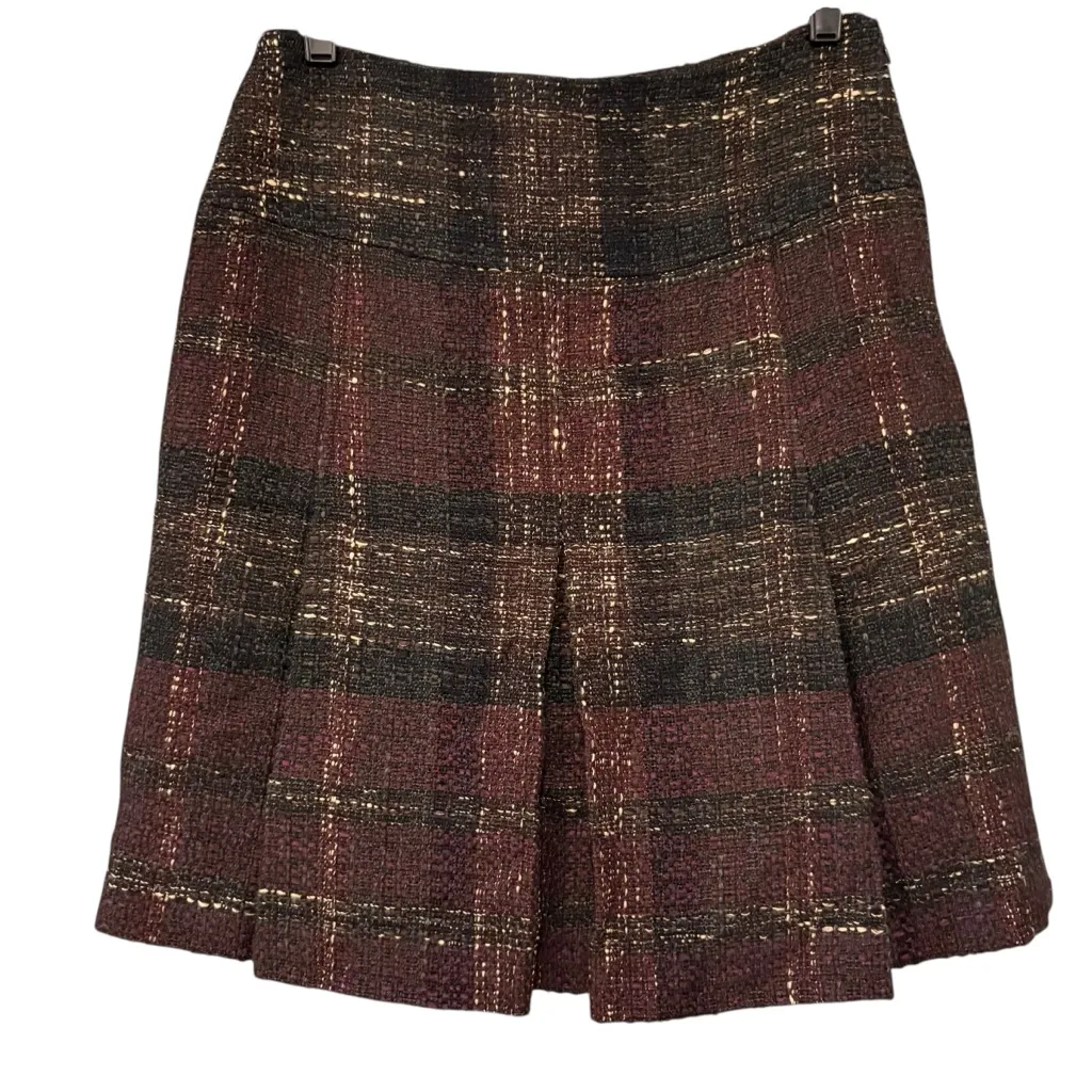 Akris Punto Multicolor Double Pleat Tweed Wool Blend Skirt, Sz 6 - Image 2