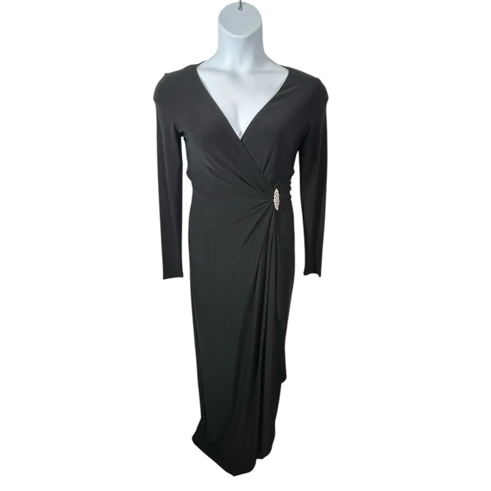 Lauren Ralph Lauren Black Long Sleeve Evening Gown Size 6 Formal - Image 2