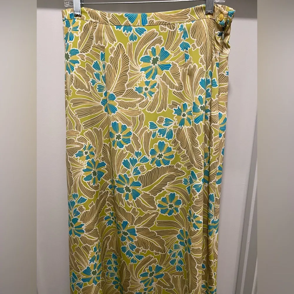 Vintage Retro 80s 90s  Lime Green Floral Print Maxi Skirt - Image 2