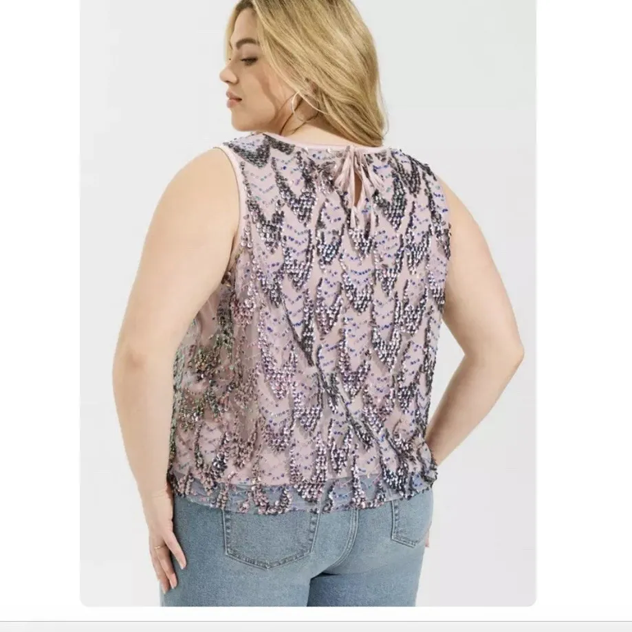 Torrid Pink Purple Sequin Shell Sleeveless Top Size 2X‎ Glam Concert Festival - Image 3