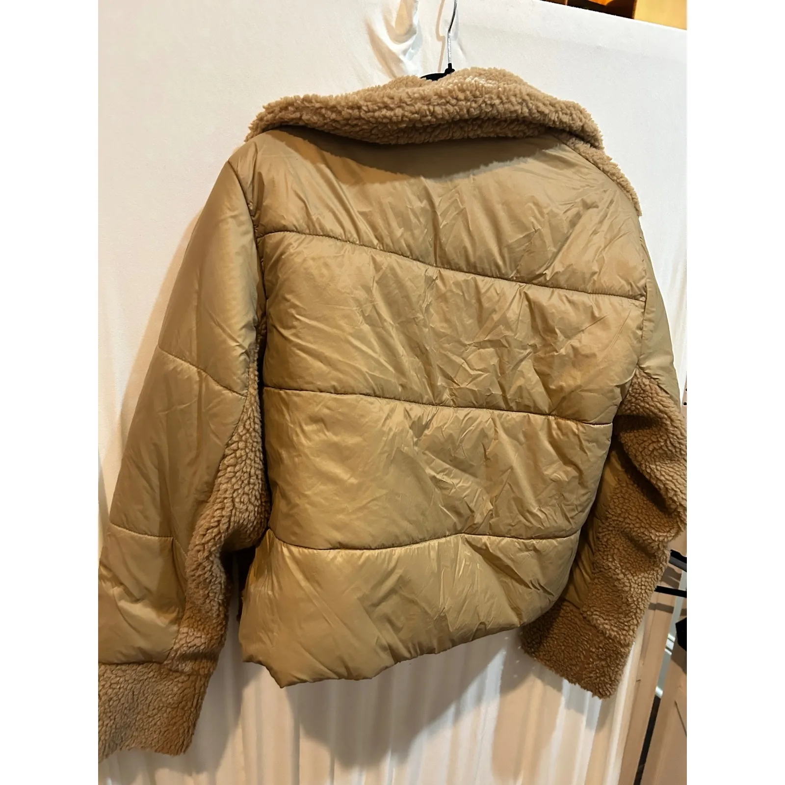 Steve Madden Teddy Fleece Puffer Jacket Tan Brown Collared‎ Coat - Image 8