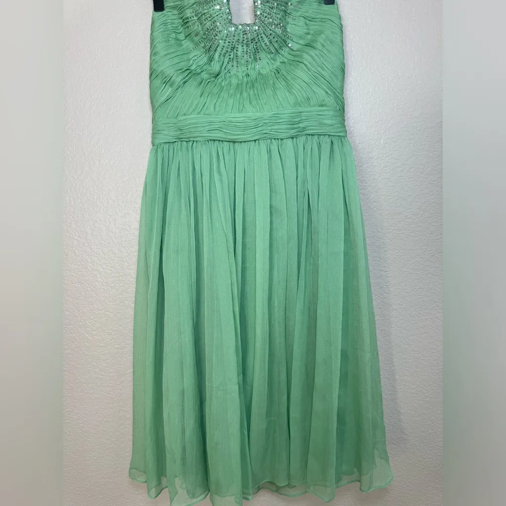 Halston Heritage Meadow Embellished Mint Green Strapless Chiffon Mini Dress 6 - Image 9