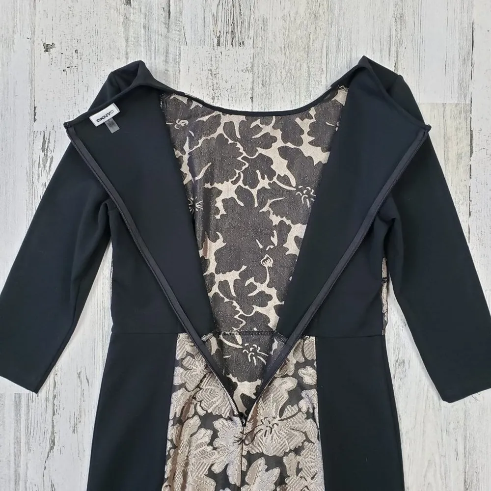 NWOT DKNYC Black Gold Metallic Floral Sheath L/S Mini Dress Women's Size 8 - Image 10