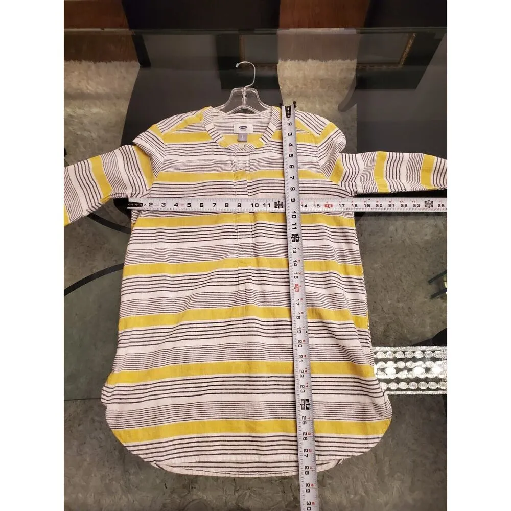 Old Navy Women's Multi Striped Linen Crew Neck Button Front Top Blouse Petite S - Image 11