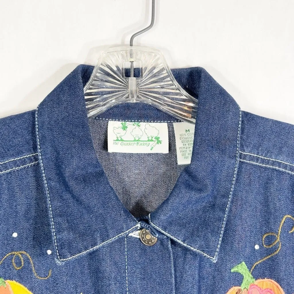 Quacker Factory Medium Denim Jacket Jean Fall Autumn Scarecrow Pumpkin 1582 - Image 10
