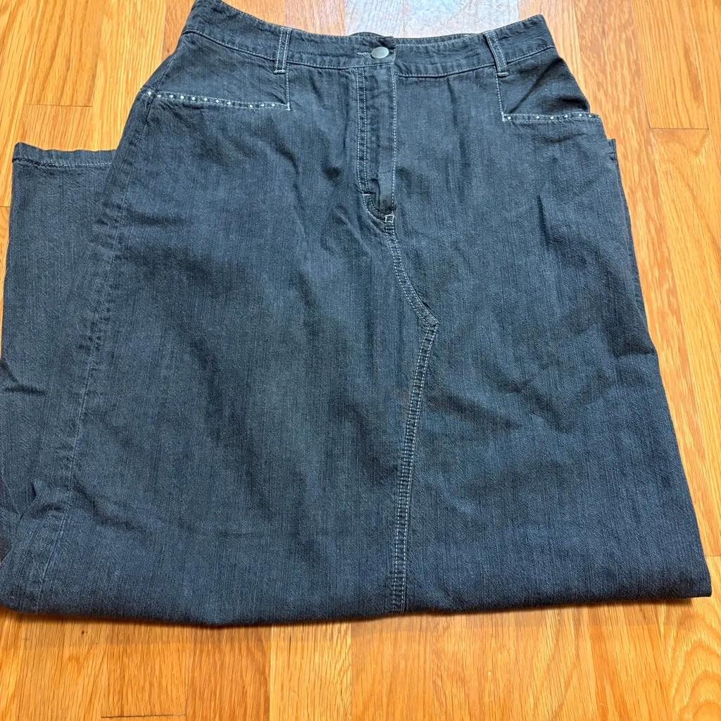 Western Rhinestone Cowgirl Gray Long Denim Skirt Women’s 38 Back Slit Vintage Size M - Image 3