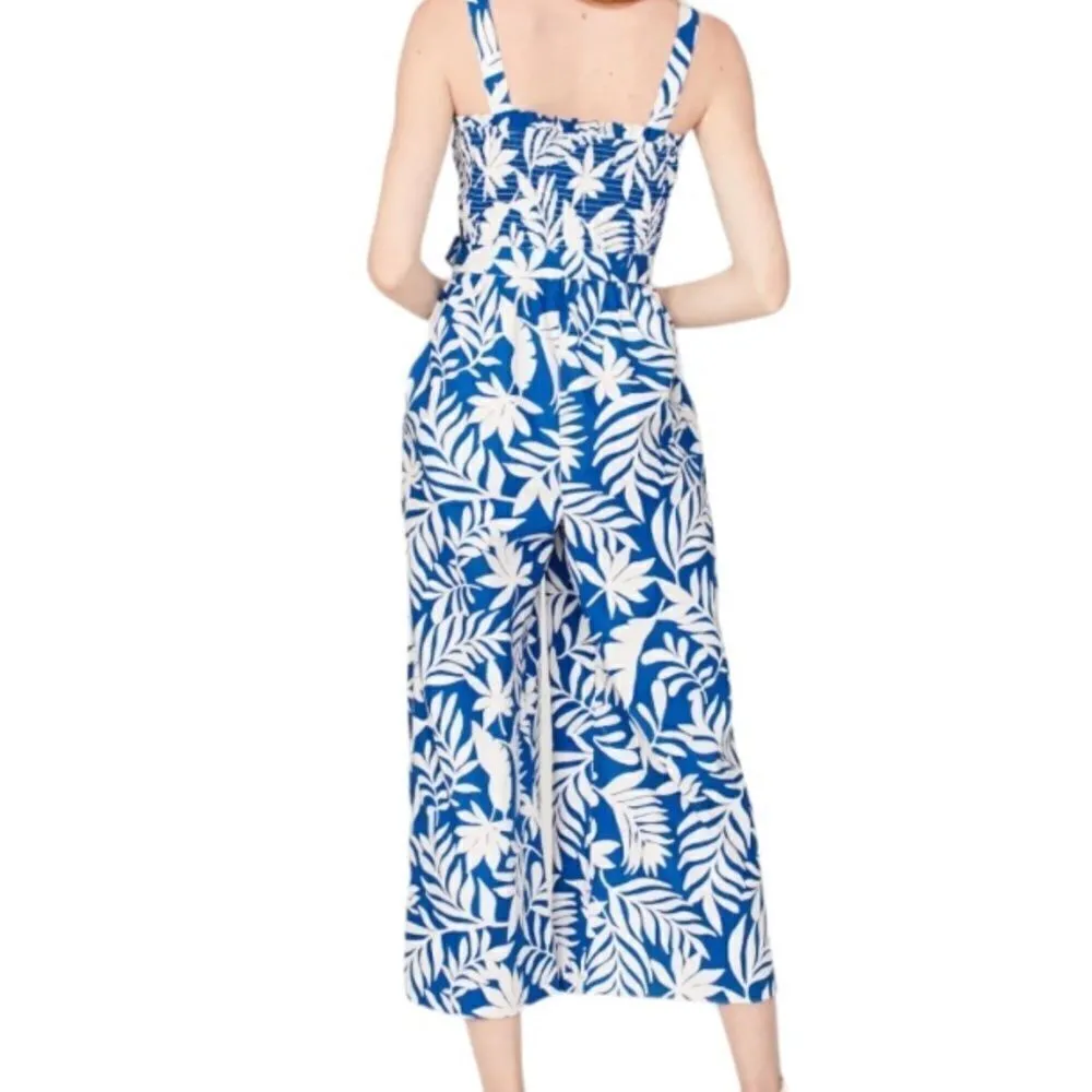 Kate Spade New York Navy White Tropical Smocked Jumpsuit MSRP 298.00 - Image 10