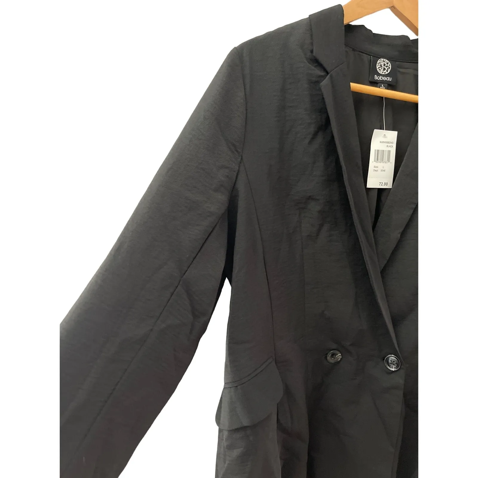 Bobeau Solid Black Long Length Front‎ Pockets Double Breasted Blazer Size Large - Image 3