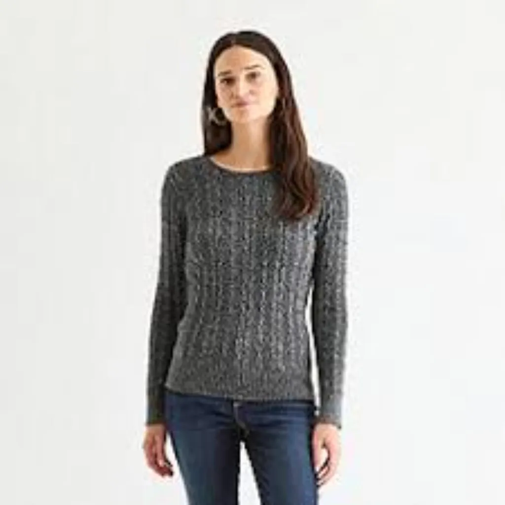 St John's Bay Gray Black Marled Cable Knit Long Sleeve Crewneck Sweater Size L - Image 7