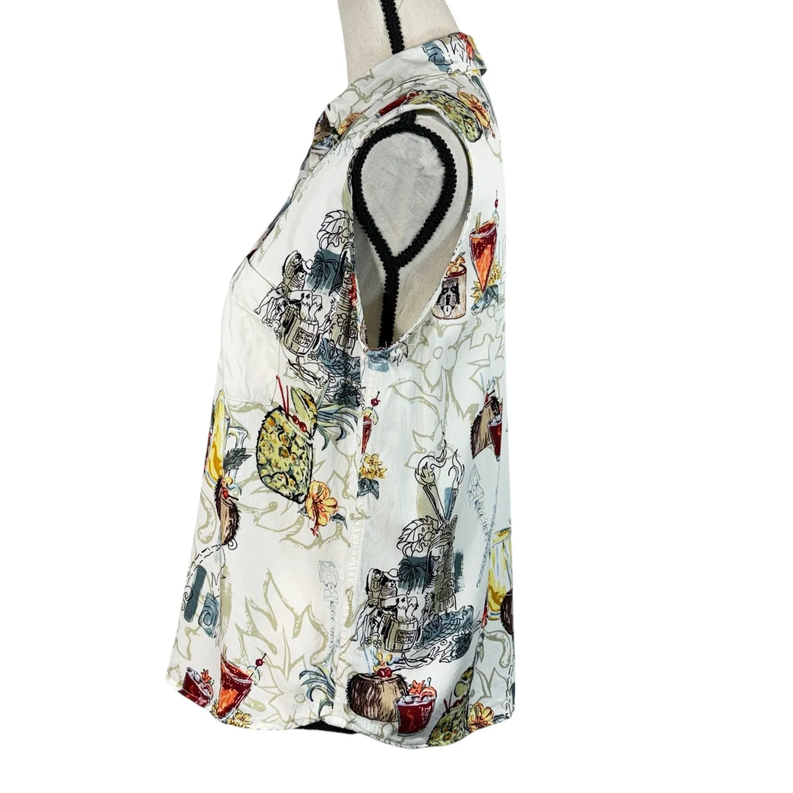 Big Dogs Medium Top Button-Up Sleeveless Floral Cocktail Drinks Hawaiian Womens - Image 5
