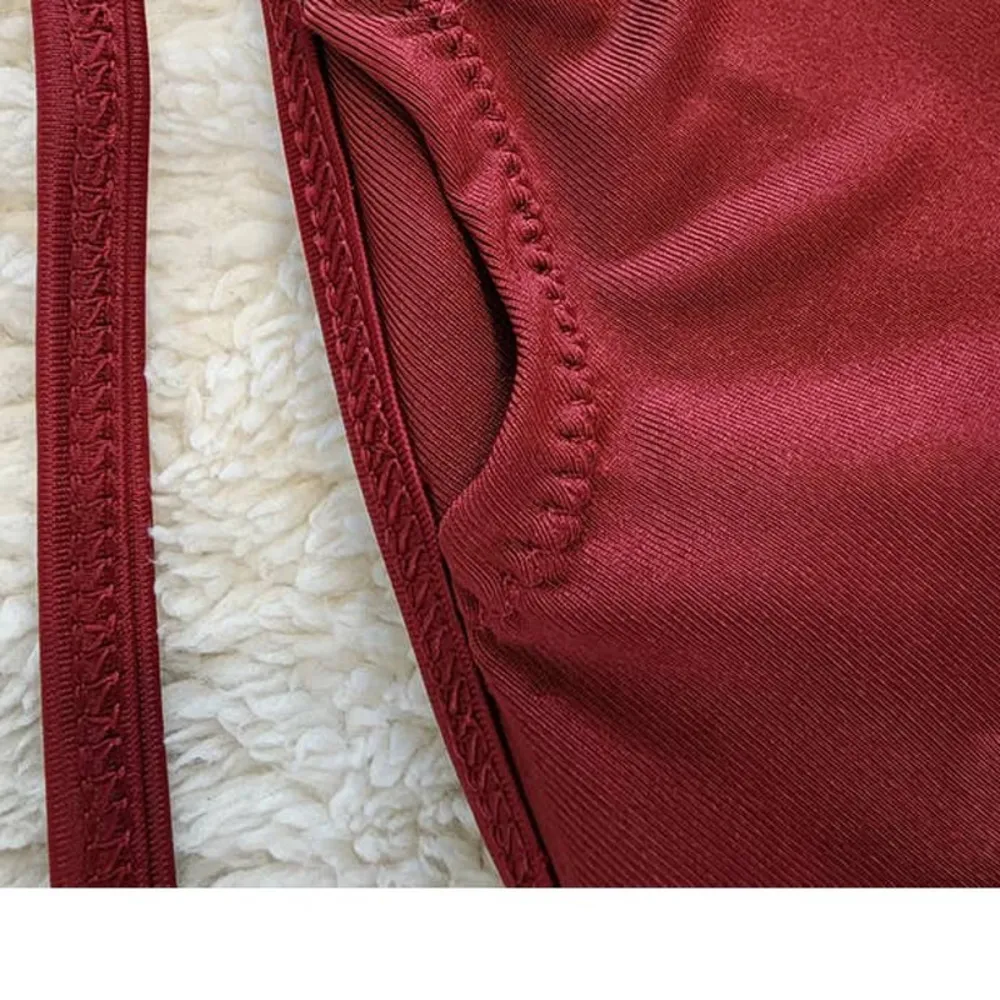 Aerie High Neck Bikini Crop Top Wine Burgundy Size Small - Image 9