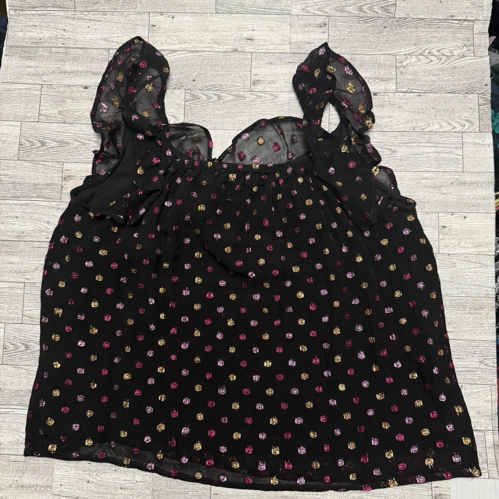 LOFT Shimmer Metallic Polka Dot Ruffle Sleeveless Top Women’s Size Petite‎ Large - Image 5