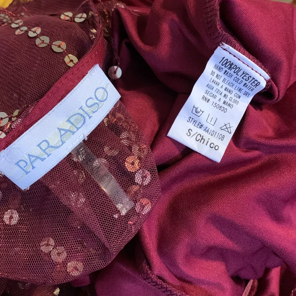 Paradiso Maroon & Gold Sequence Shorts Romper Red - Image 8