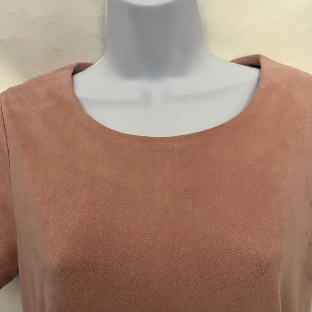 AQUA Faux Suede Pink Dress Sz Medium Soft Girl Asymmetric Hem Faux Wrap Career - Image 3