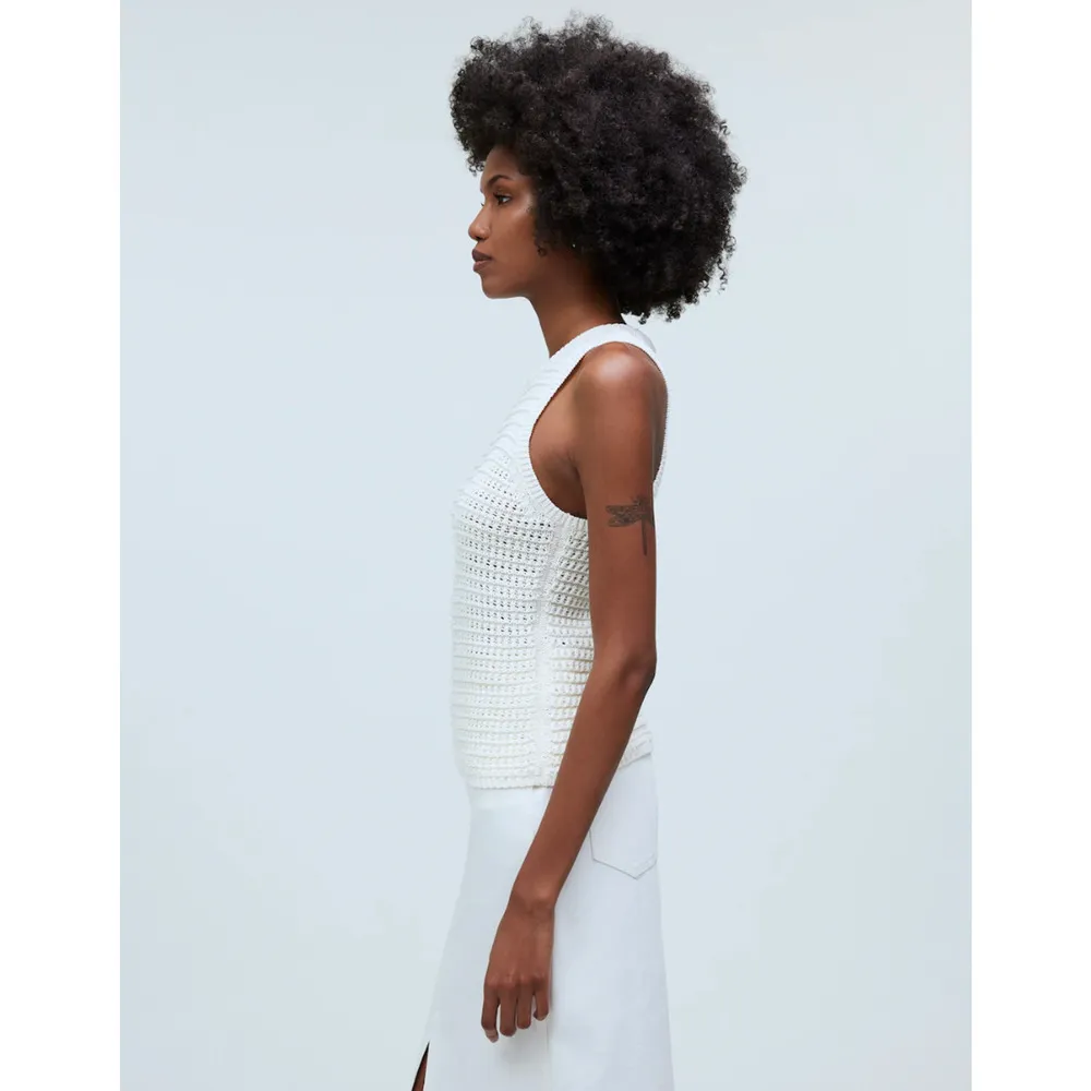 Madewell Crochet Knit Crewneck Sweater Tank Cotton Vest Bright Ivory XS NWT - Image 4