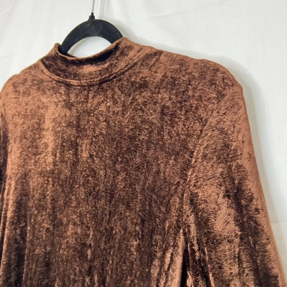 Vintage Carole Little Dress Size 6 Brown Velvet 90s‎ Y2K Long Sleeve Mock Neck - Image 3