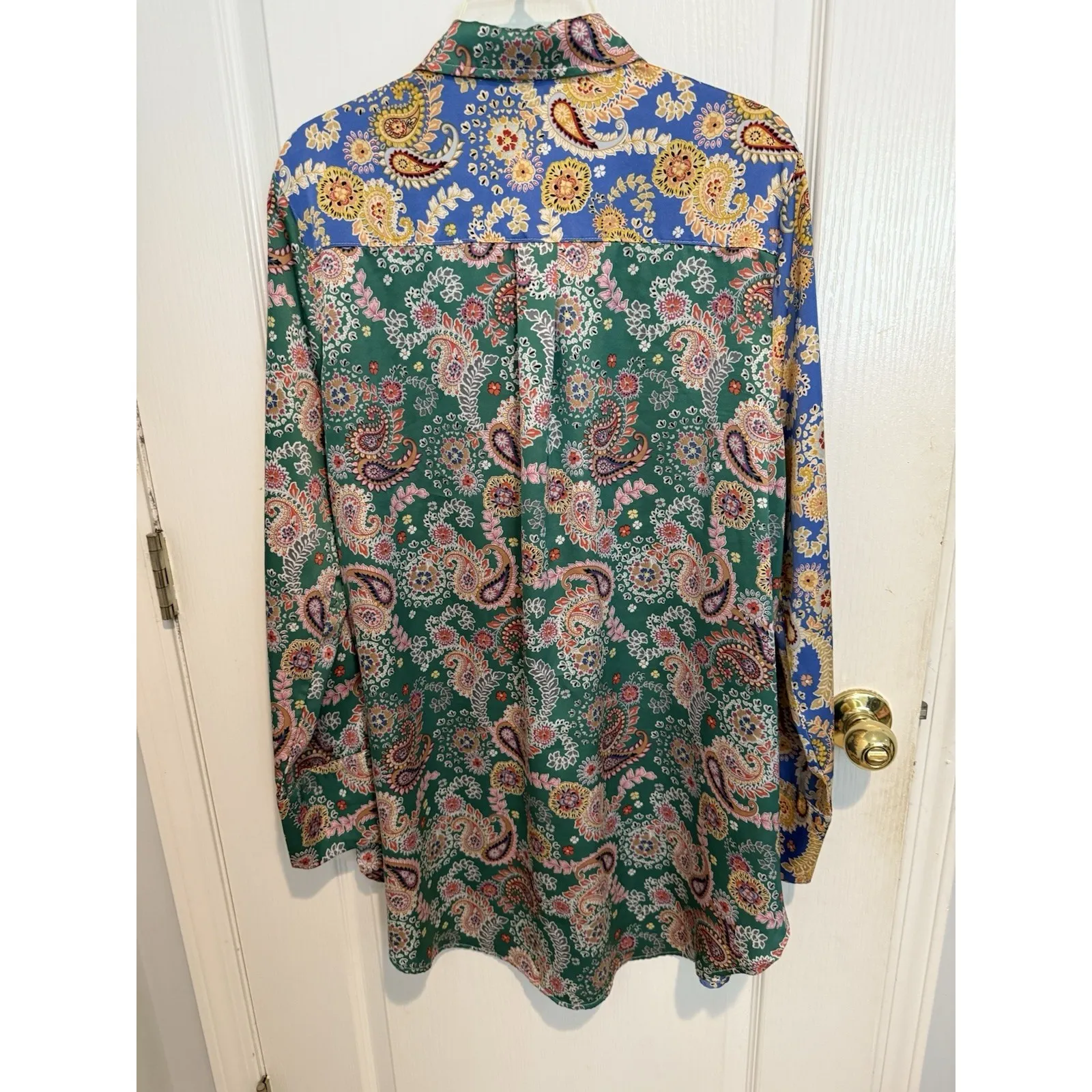 Vici Agosti Paisley‎ Satin Button Down Shirt Dress XL Multicolor Satin Tunic - Image 4