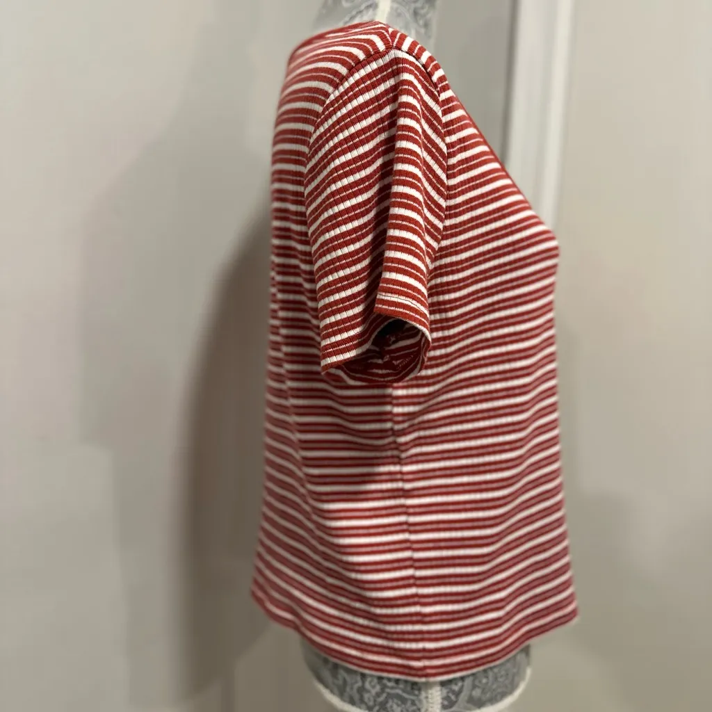 Striped Red Button-Up Women's Top - Image 3