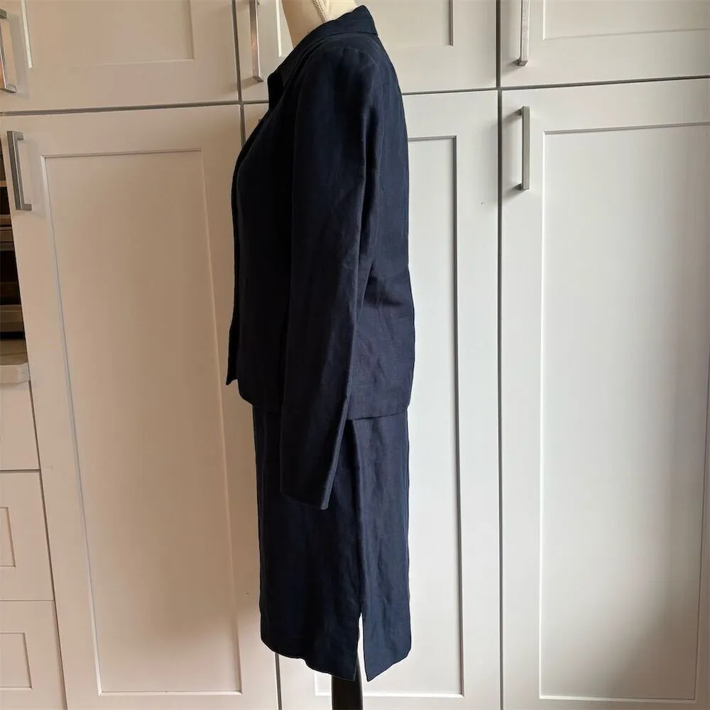 Vintage David N. Linen Blend Navy Blue Skirt Suit Set Size 4 Formal 2 - Image 3
