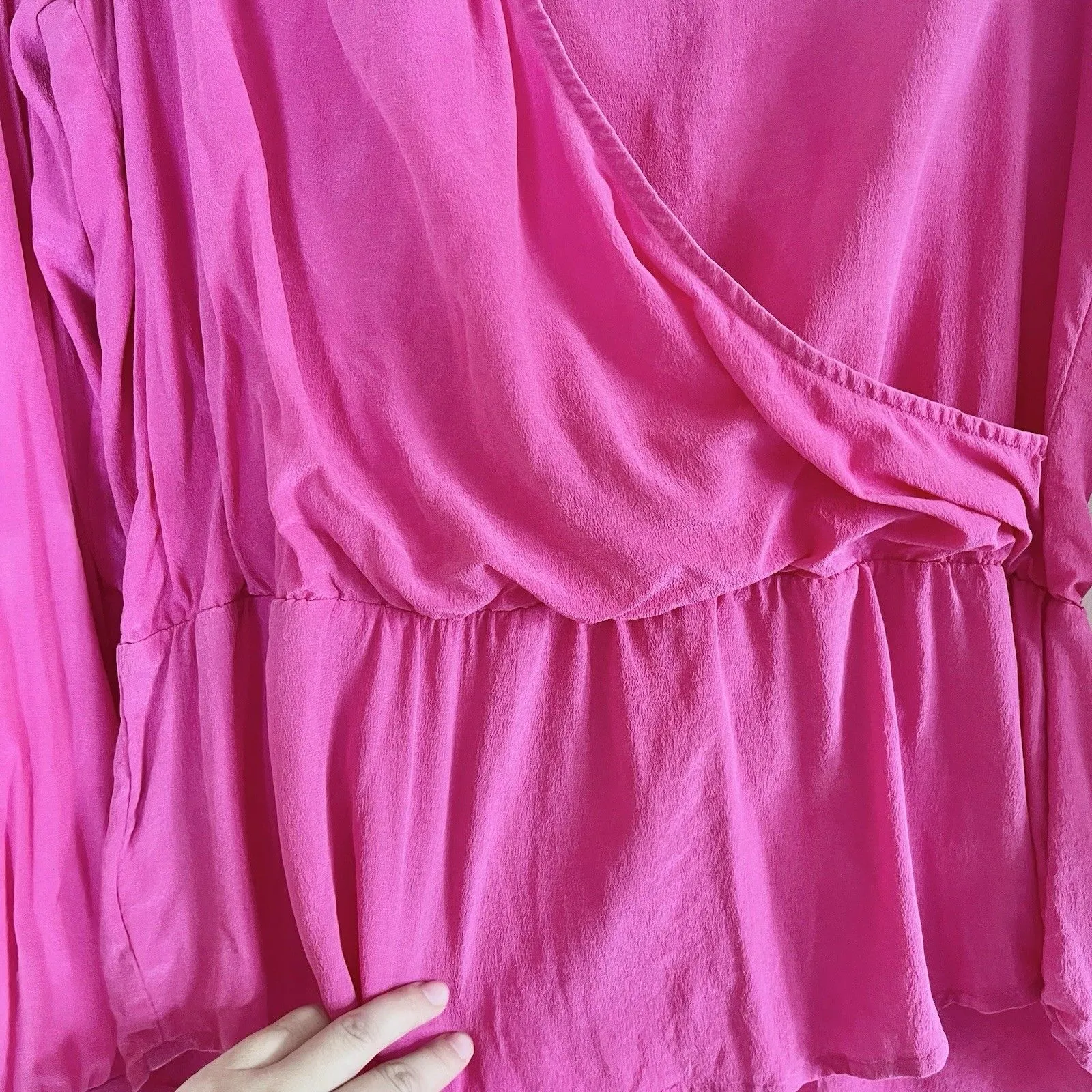 Ann Taylor Blouse Pink Silk V Neck Wrap Peplum Women M Office Career - Image 9