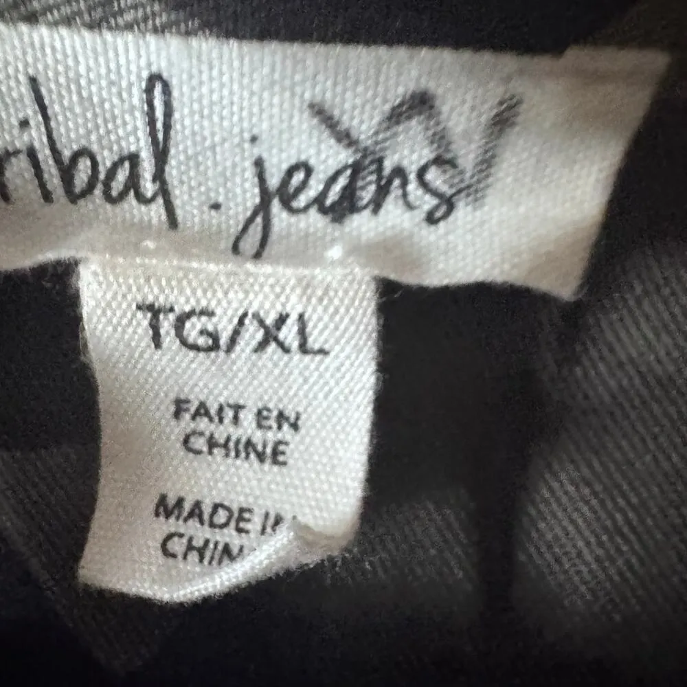 Tribal Jeans Camo/velvet floral back pannel button up tunic Bohemian Rockstar Size XL - Image 3